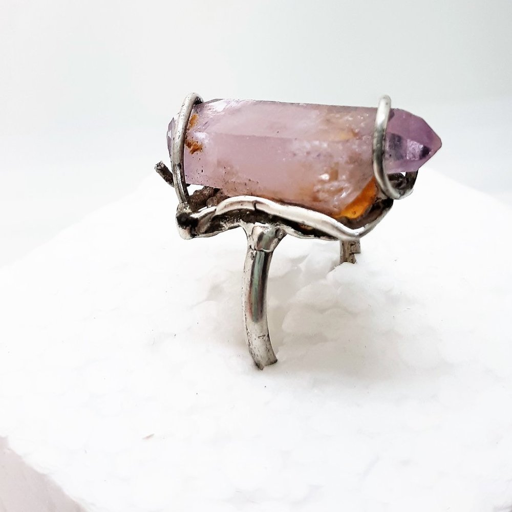 AMETHYST CRYSTAL SET IN STERLING SILVER-METAPHYSICAL RING- HANDCRAFTED
